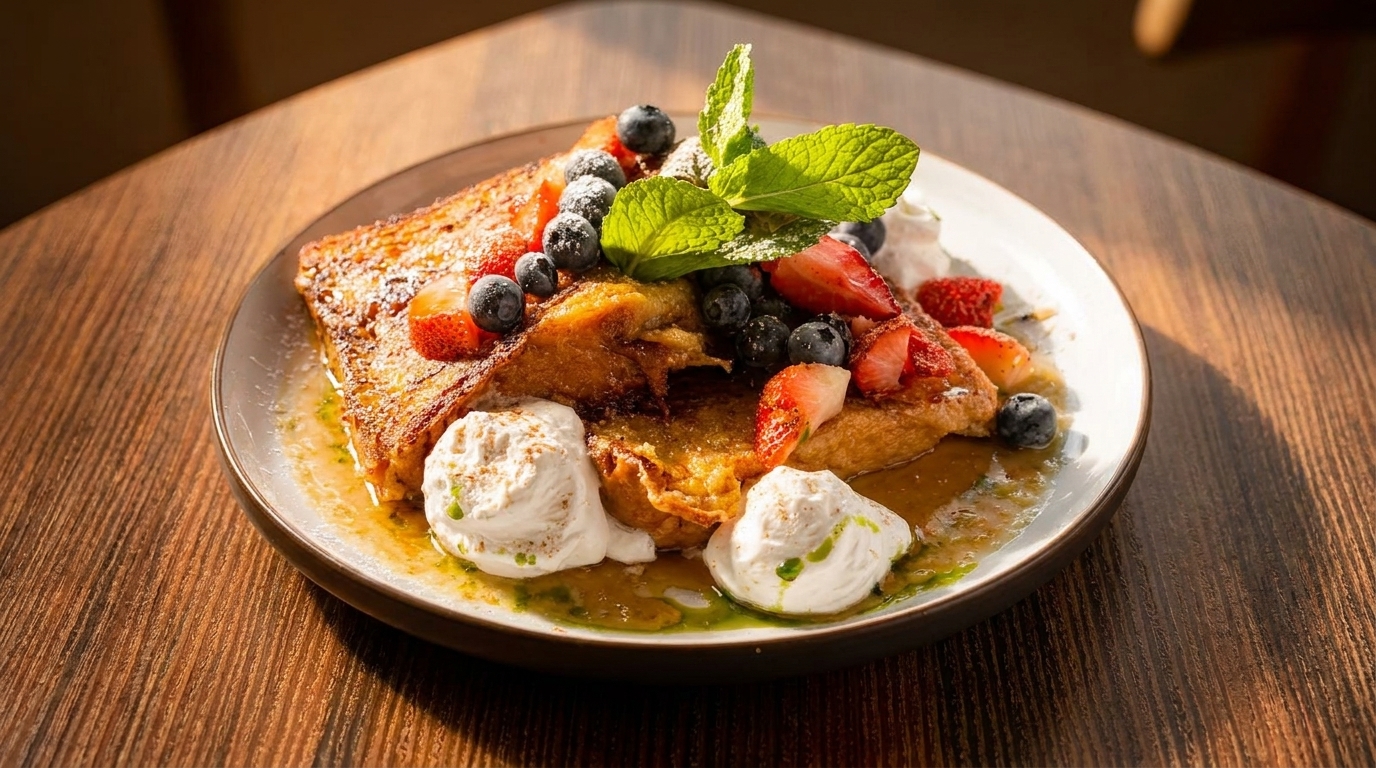 French Toast, Waffles, Eggs