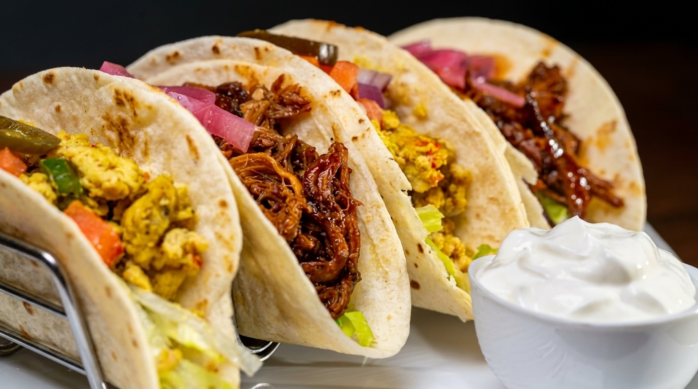 Al Pastor, Carnitas, Fish Tacos