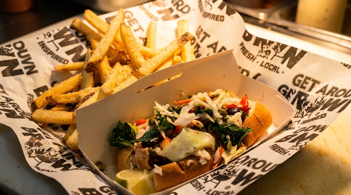 A hot dog with coleslaw and a side of french fries in a paper-lined basket.