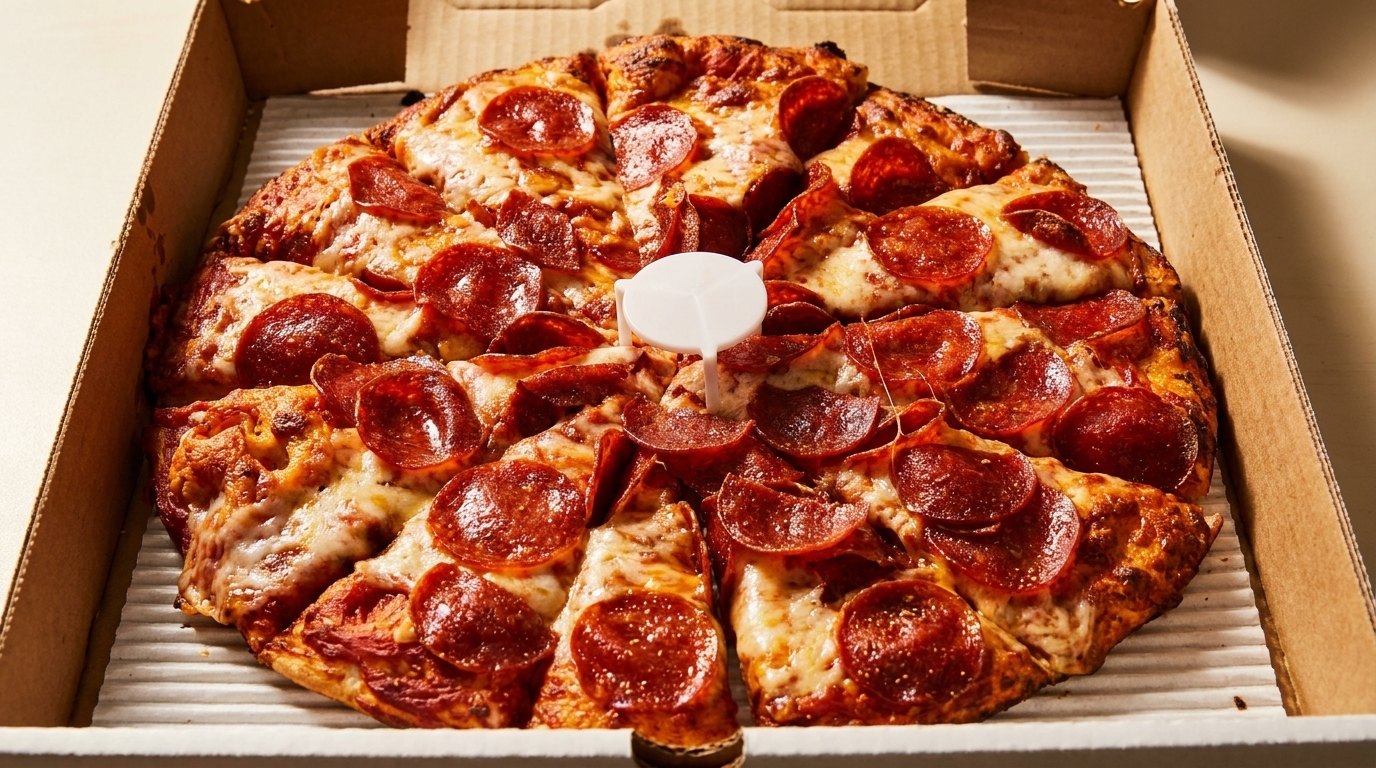 A hot pepperoni pizza, sliced and ready to eat, sits inside an open cardboard delivery box.