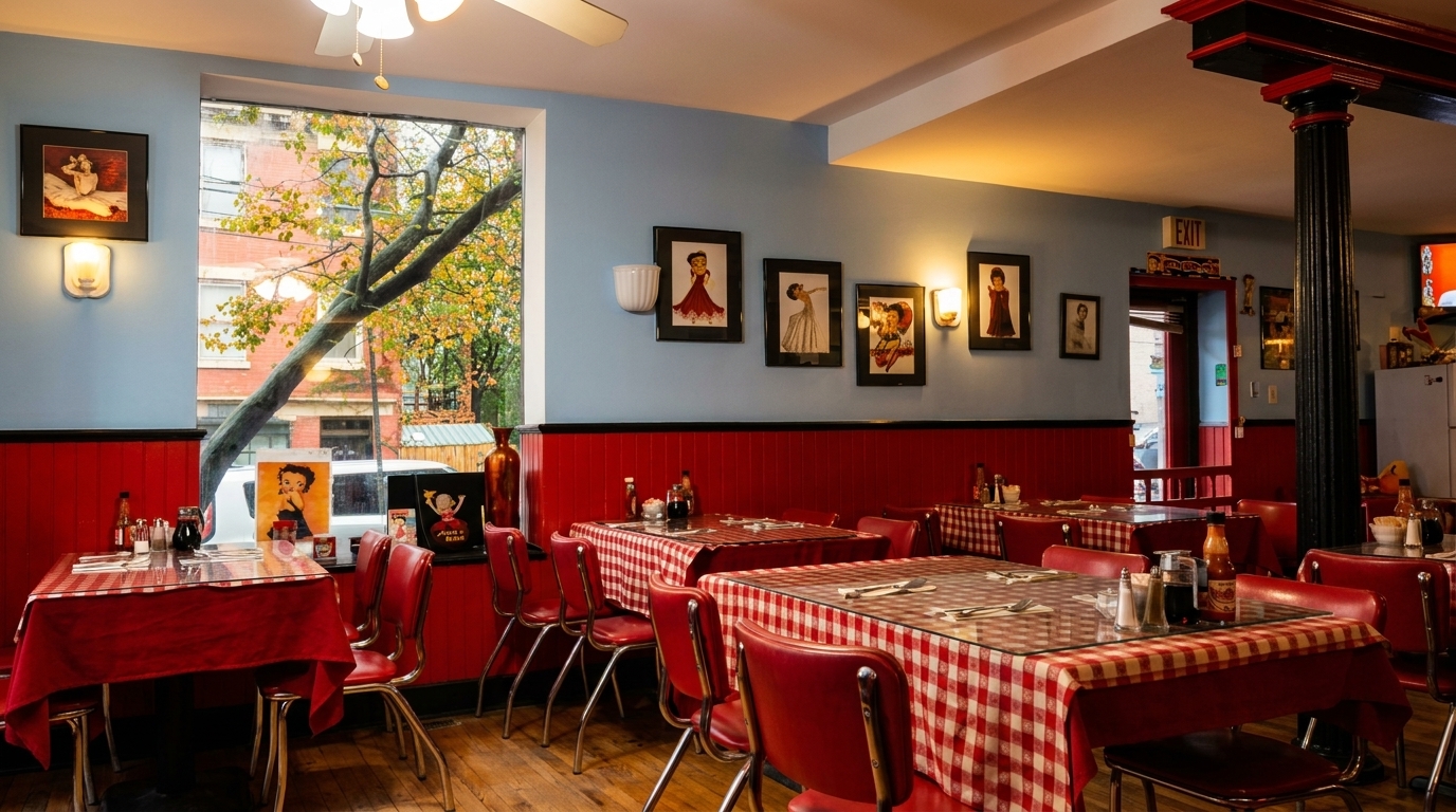 Red Booths, Brick Walls, Betty Boop
