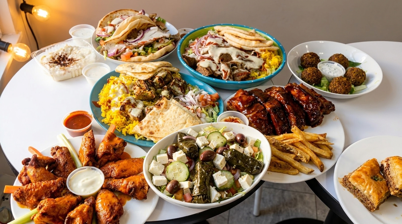 Lamb, Chicken, Falafel